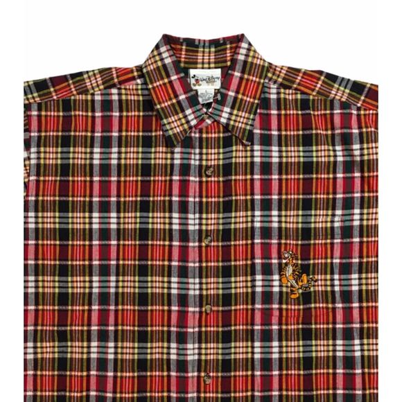 Vtg Disney Men's Button Front Shirt Red Plaid Embroidered Tigger Short Sleeve L - Picture 2 of 6